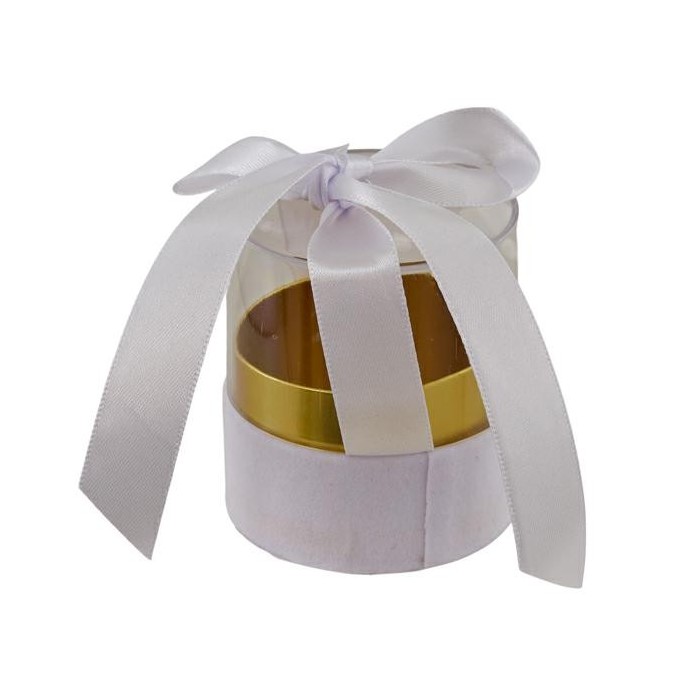 SCATOLA TONDA PICCOLA NASTRO FIOCCO BIANCO 6.5X6.5X7